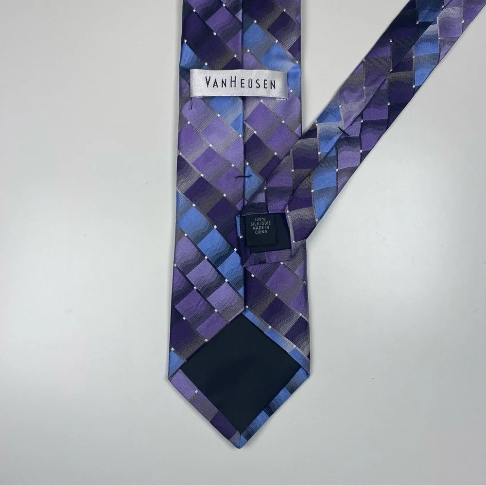 Van Heusen‎ Purple Blue Silver Plaid Silk Neck Tie